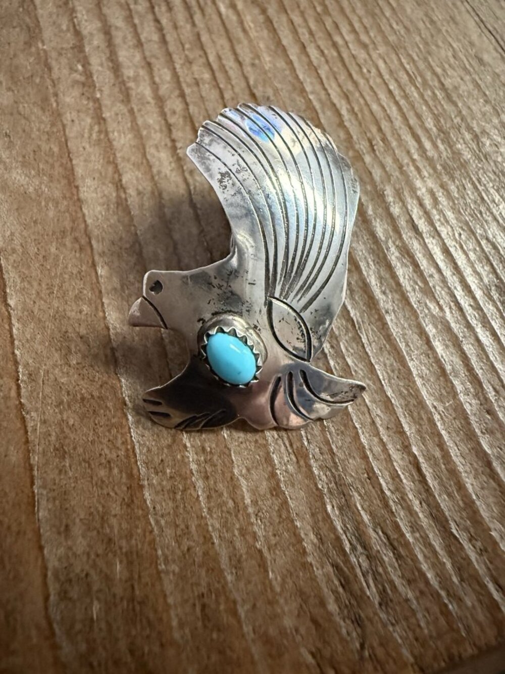 Vintage Southwestern Sterling Silver Turquoise Eagle/Thunderbird Lapel Pin